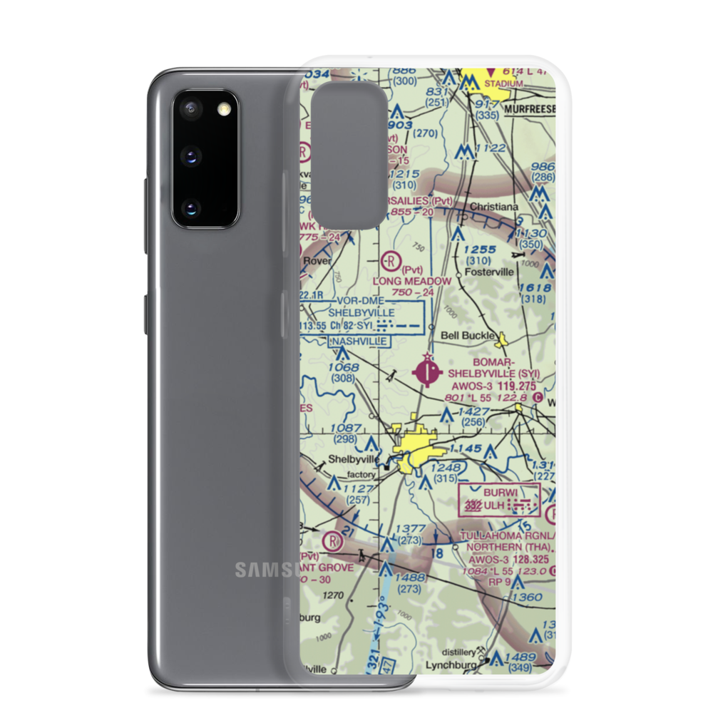 Bomar Field Shelbyville Municipal Airport (SYI) VFR Sectional Samsung Case Samsung Galaxy S20 model shown