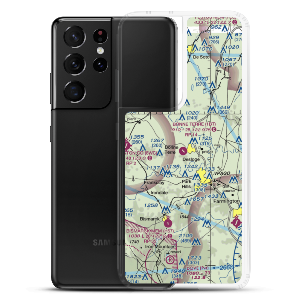 Bonne Terre Municipal Airport (1BT) VFR Sectional Samsung Case Samsung Galaxy S21 Ultra model shown
