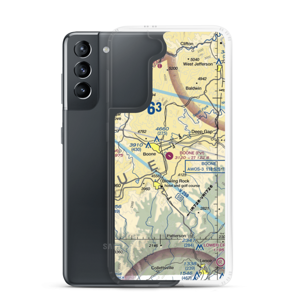Boone Inc Airport (NC14) VFR Sectional Samsung Case Samsung Galaxy S21 model shown