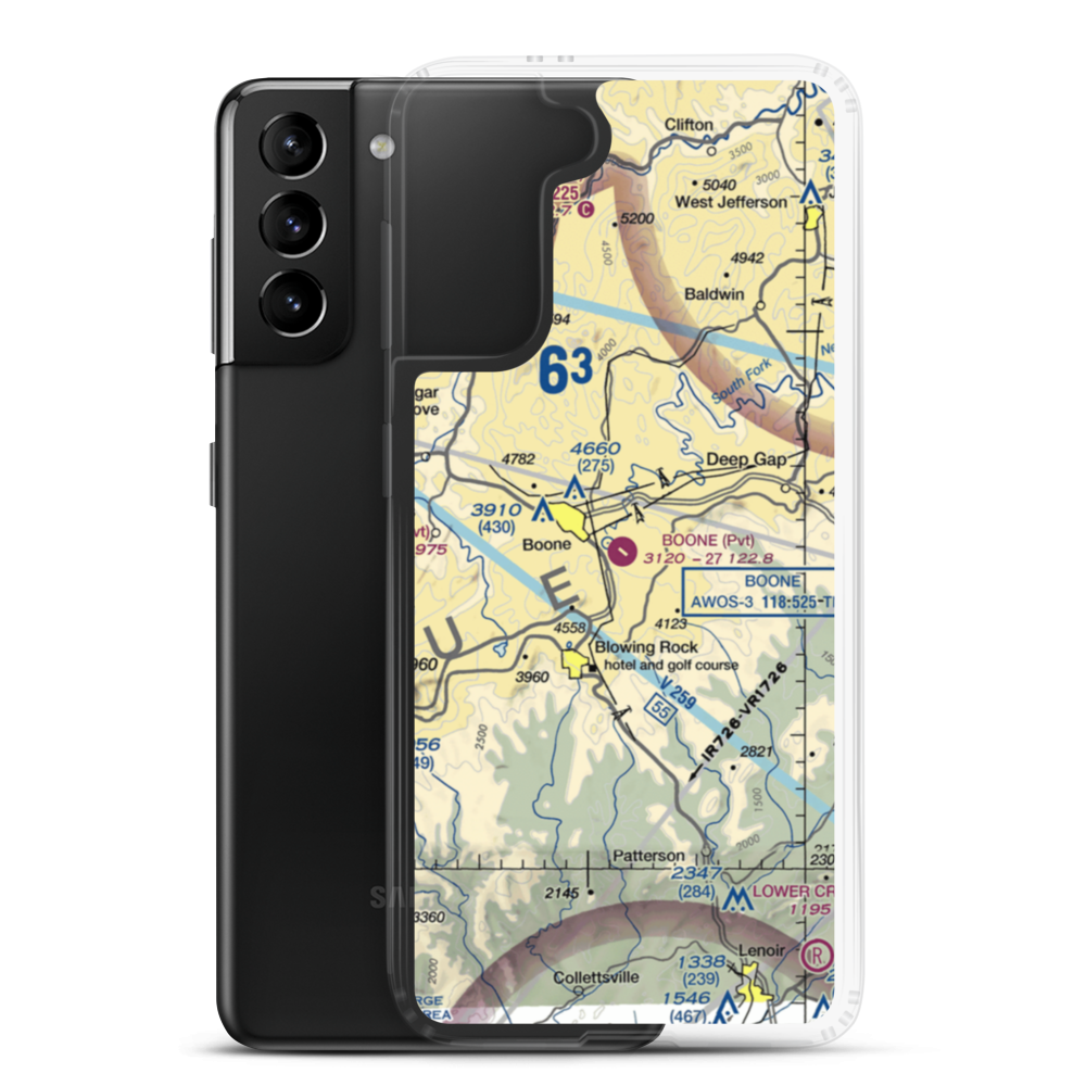 Boone Inc Airport (NC14) VFR Sectional Samsung Case Samsung Galaxy S21 Plus model shown