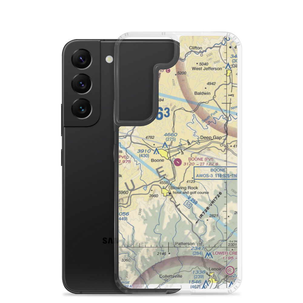 Boone Inc Airport (NC14) VFR Sectional Samsung Case Samsung Galaxy S22 model shown