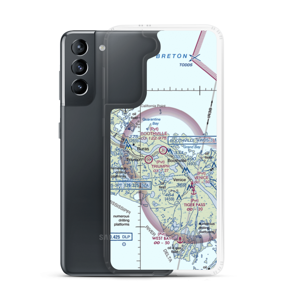 Boothville Heliport (LNQ) VFR Sectional Samsung Case Samsung Galaxy S21 model shown