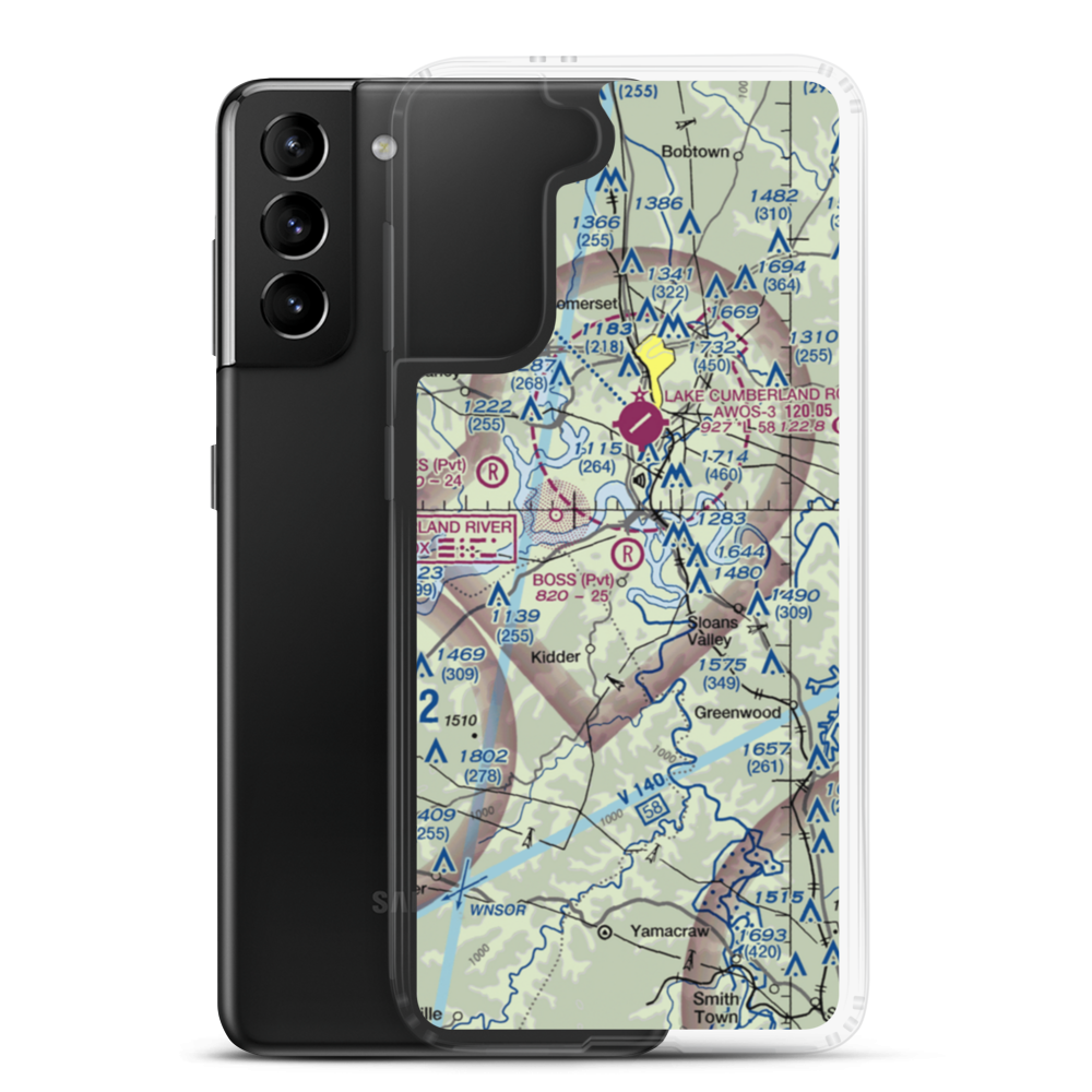 Boss Airport (08KY) VFR Sectional Samsung Case Samsung Galaxy S21 Plus model shown