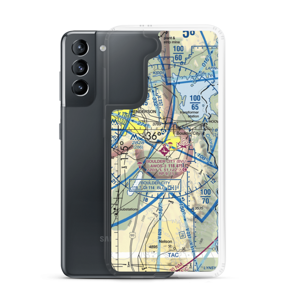 Boulder City Municipal Airport (BVU) VFR Sectional Samsung Case Samsung Galaxy S21 model shown