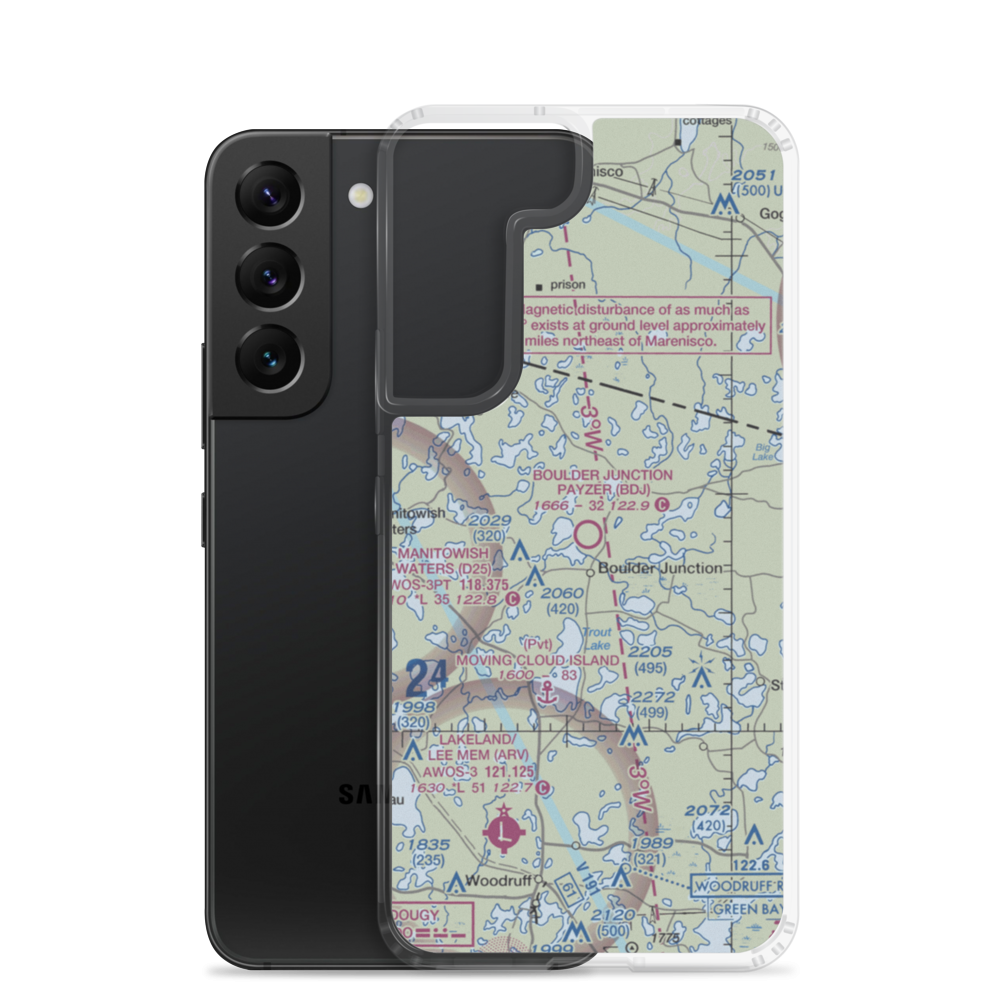 Boulder Junction Payzer Airport (BDJ) VFR Sectional Samsung Case Samsung Galaxy S22 model shown