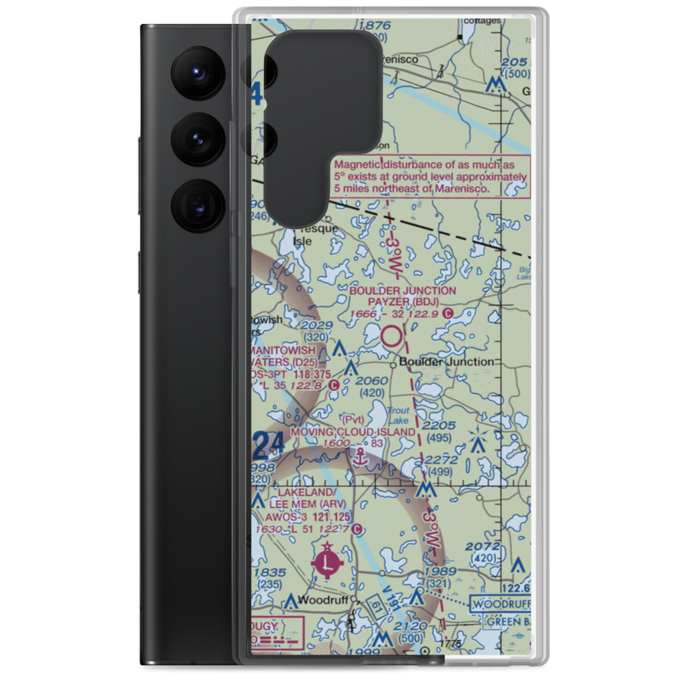 Boulder Junction Payzer Airport (BDJ) VFR Sectional Samsung Case Samsung Galaxy S22 Ultra model shown