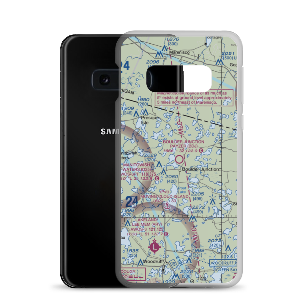 Boulder Junction Payzer Airport (BDJ) VFR Sectional Samsung Case Samsung Galaxy S10e model shown