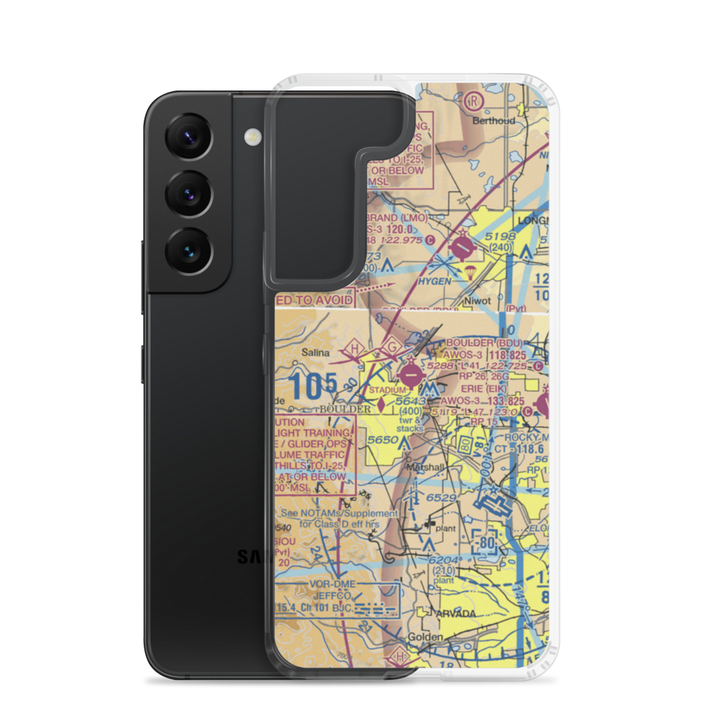 Boulder Municipal Airport (BDU) VFR Sectional Samsung Case Samsung Galaxy S22 model shown