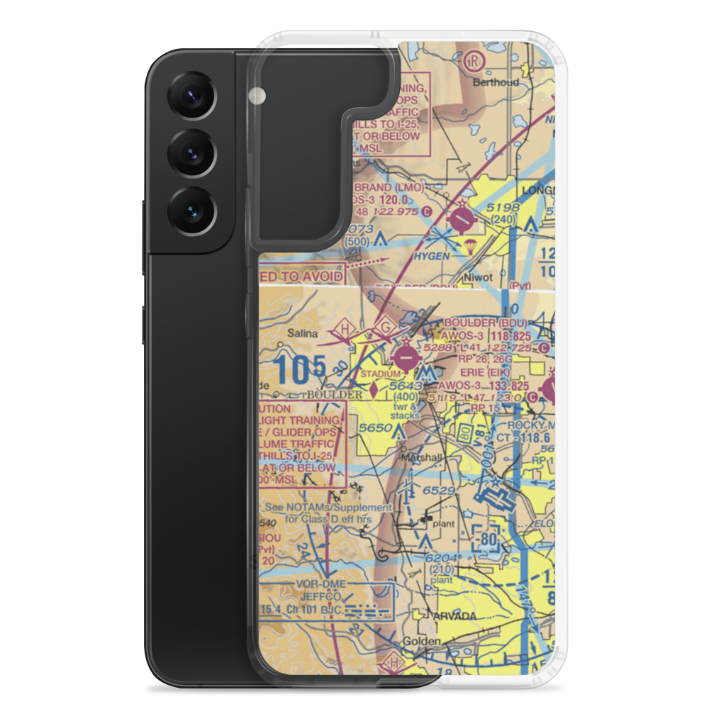 Boulder Municipal Airport (BDU) VFR Sectional Samsung Case Samsung Galaxy S22 Plus model shown