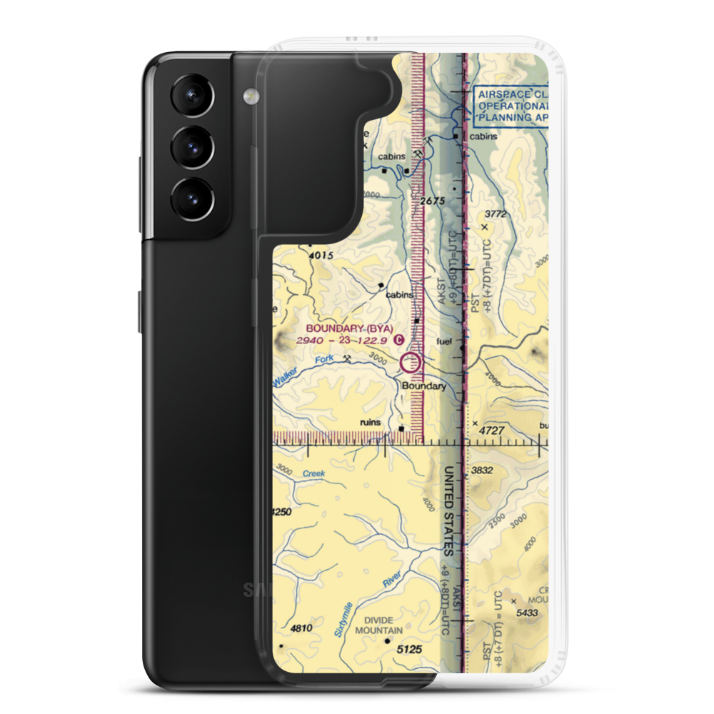 Boundary Airport (BYA) VFR Sectional Samsung Case Samsung Galaxy S21 Plus model shown