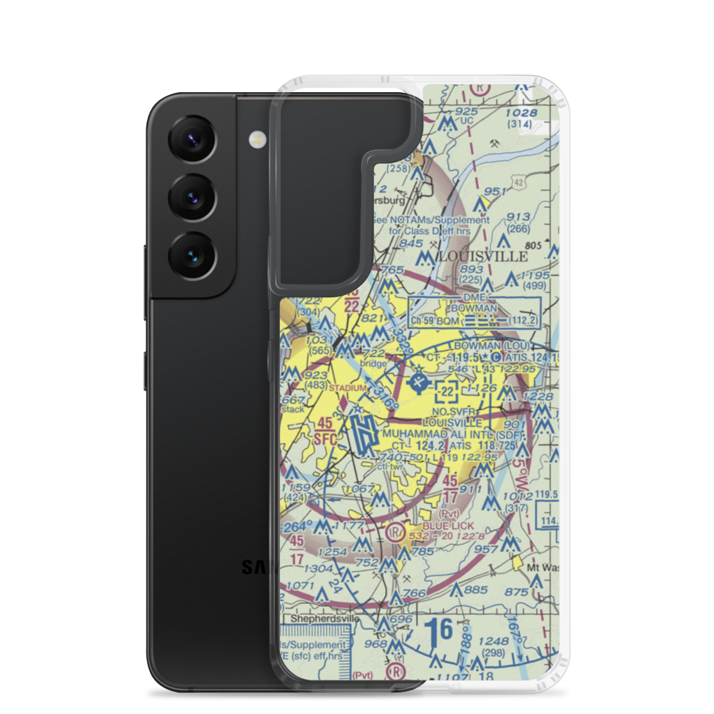 Bowman Field (LOU) VFR Sectional Samsung Case Samsung Galaxy S22 model shown