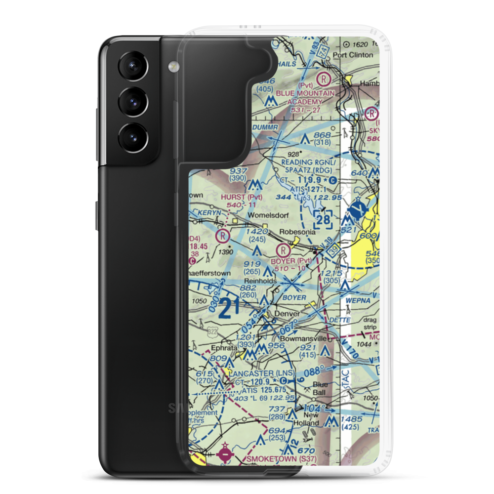 Boyer Airport (28PA) VFR Sectional Samsung Case Samsung Galaxy S21 Plus model shown