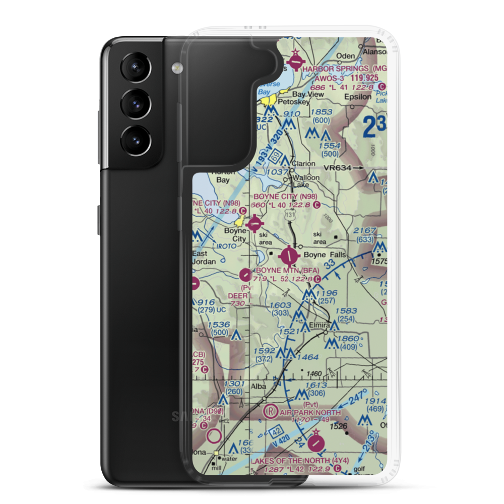 Boyne Mountain Airport (BFA) VFR Sectional Samsung Case Samsung Galaxy S21 Plus model shown