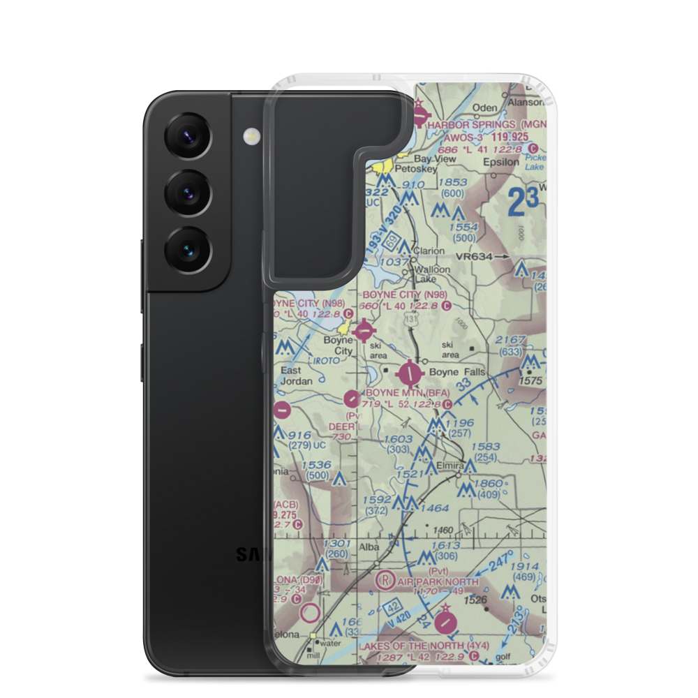 Boyne Mountain Airport (BFA) VFR Sectional Samsung Case Samsung Galaxy S22 model shown