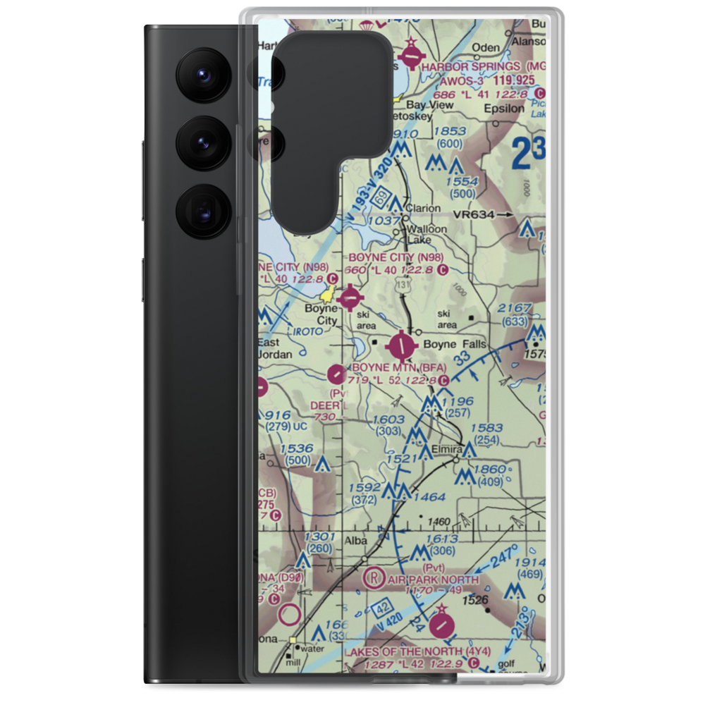 Boyne Mountain Airport (BFA) VFR Sectional Samsung Case Samsung Galaxy S22 Ultra model shown