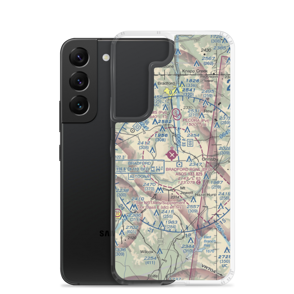 Bradford Regional Airport (BFD) VFR Sectional Samsung Case Samsung Galaxy S22 model shown