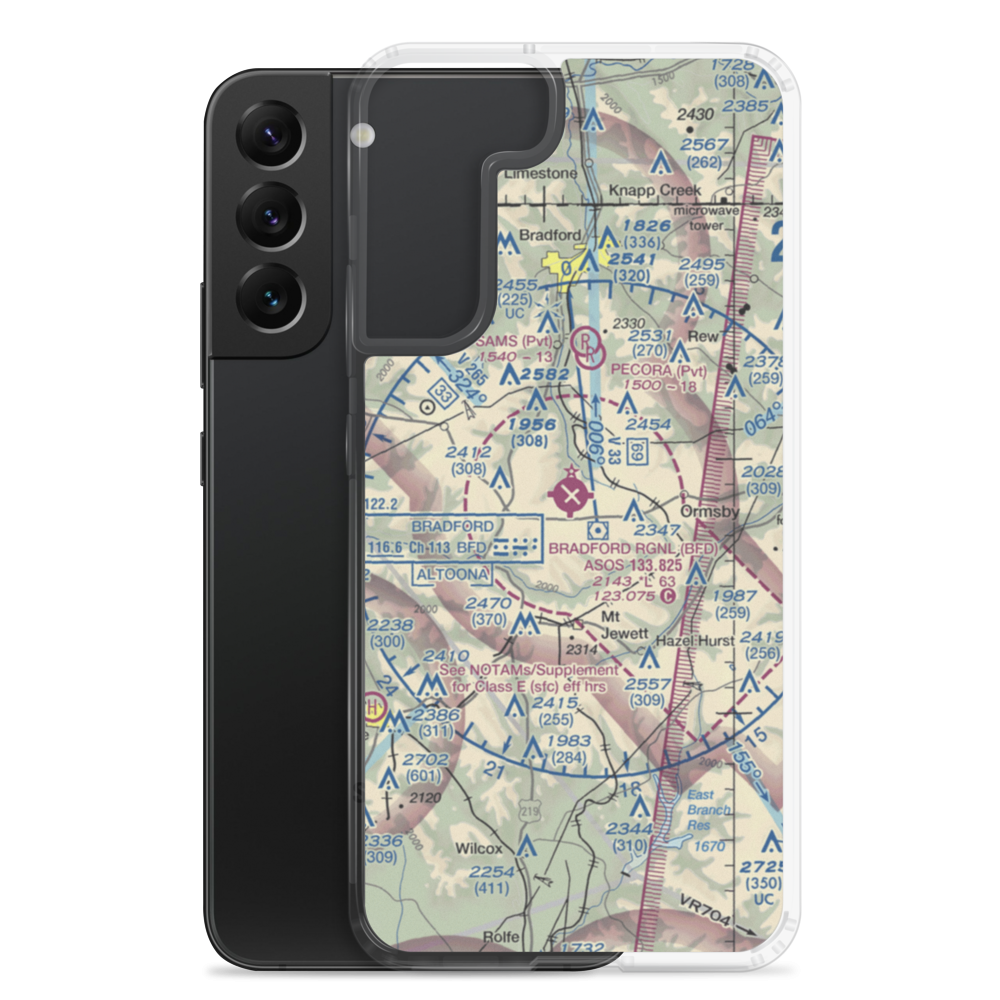 Bradford Regional Airport (BFD) VFR Sectional Samsung Case Samsung Galaxy S22 Plus model shown