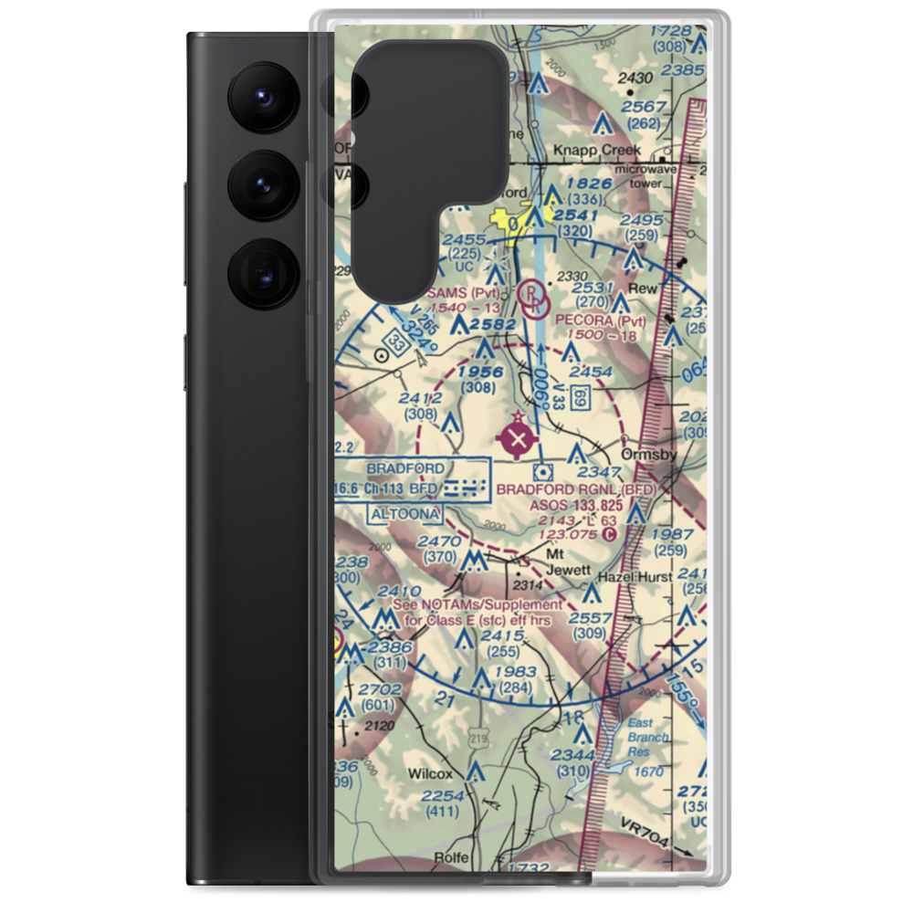 Bradford Regional Airport (BFD) VFR Sectional Samsung Case Samsung Galaxy S22 Ultra model shown