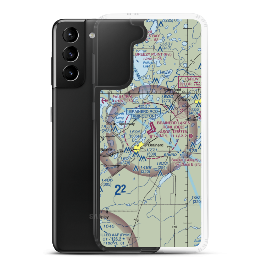 Brainerd Lakes Regional Airport (BRD) VFR Sectional Samsung Case Samsung Galaxy S21 Plus model shown