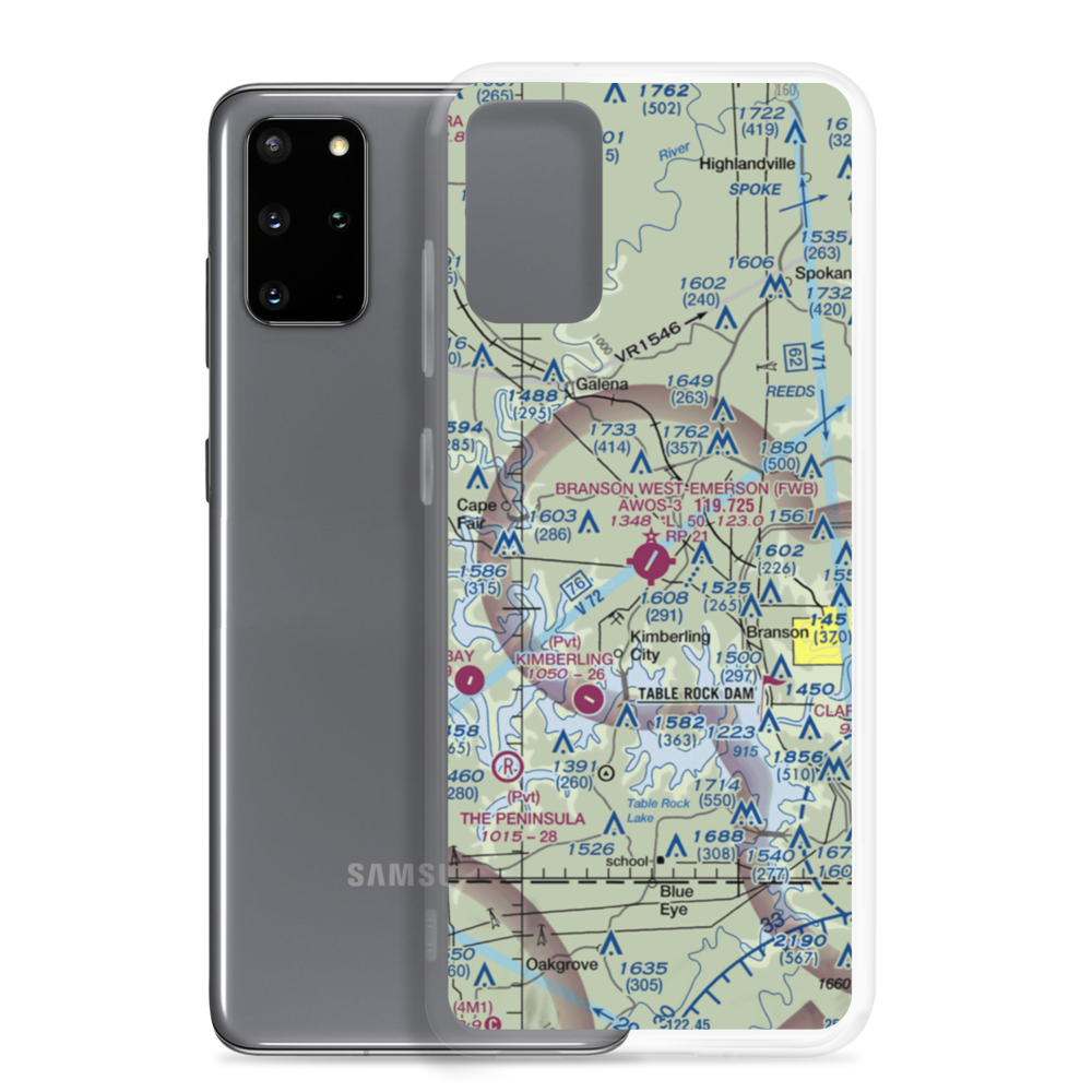 Branson West Airport (FWB) VFR Sectional Samsung Case Samsung Galaxy S20 Plus model shown
