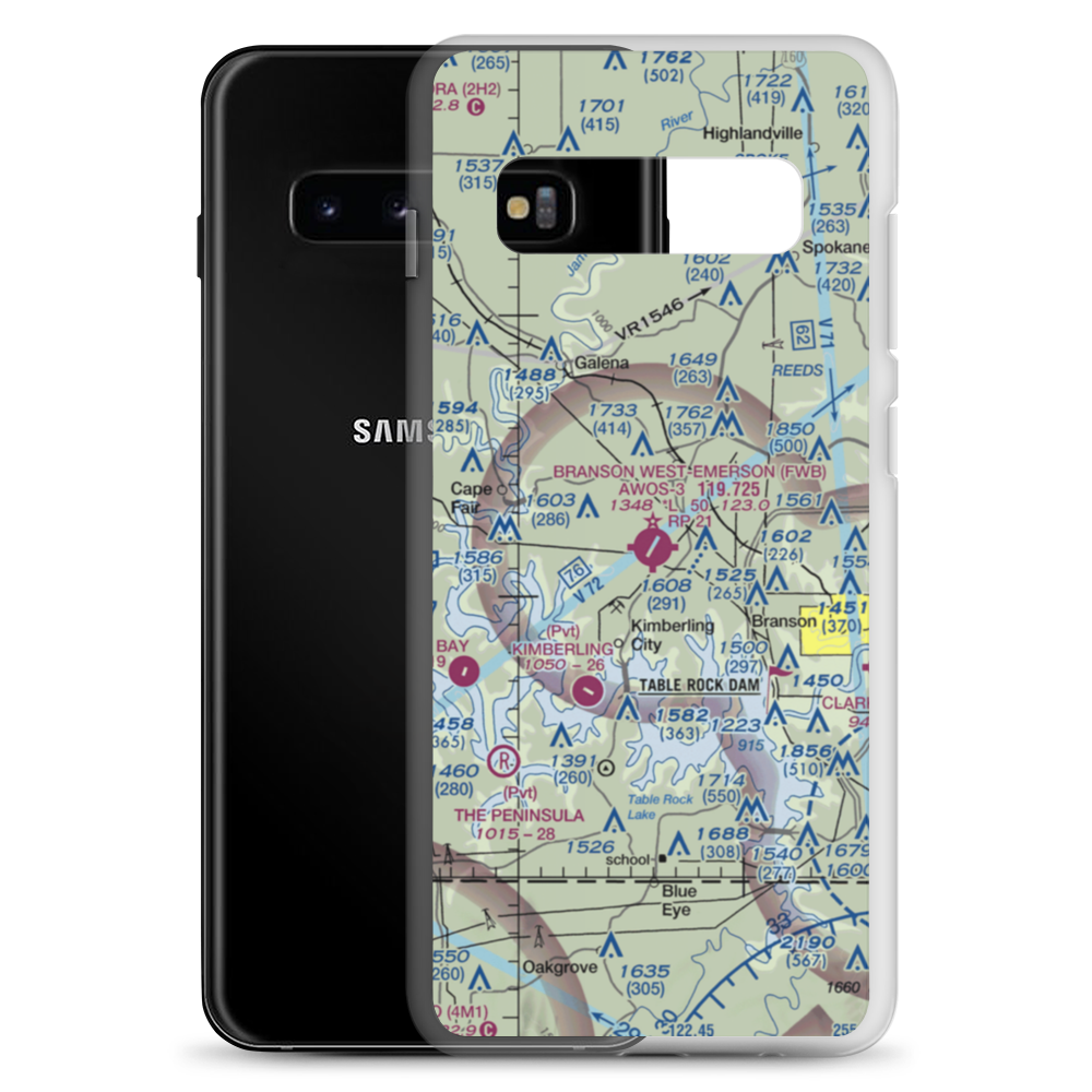 Branson West Airport (FWB) VFR Sectional Samsung Case Samsung Galaxy S10+ model shown