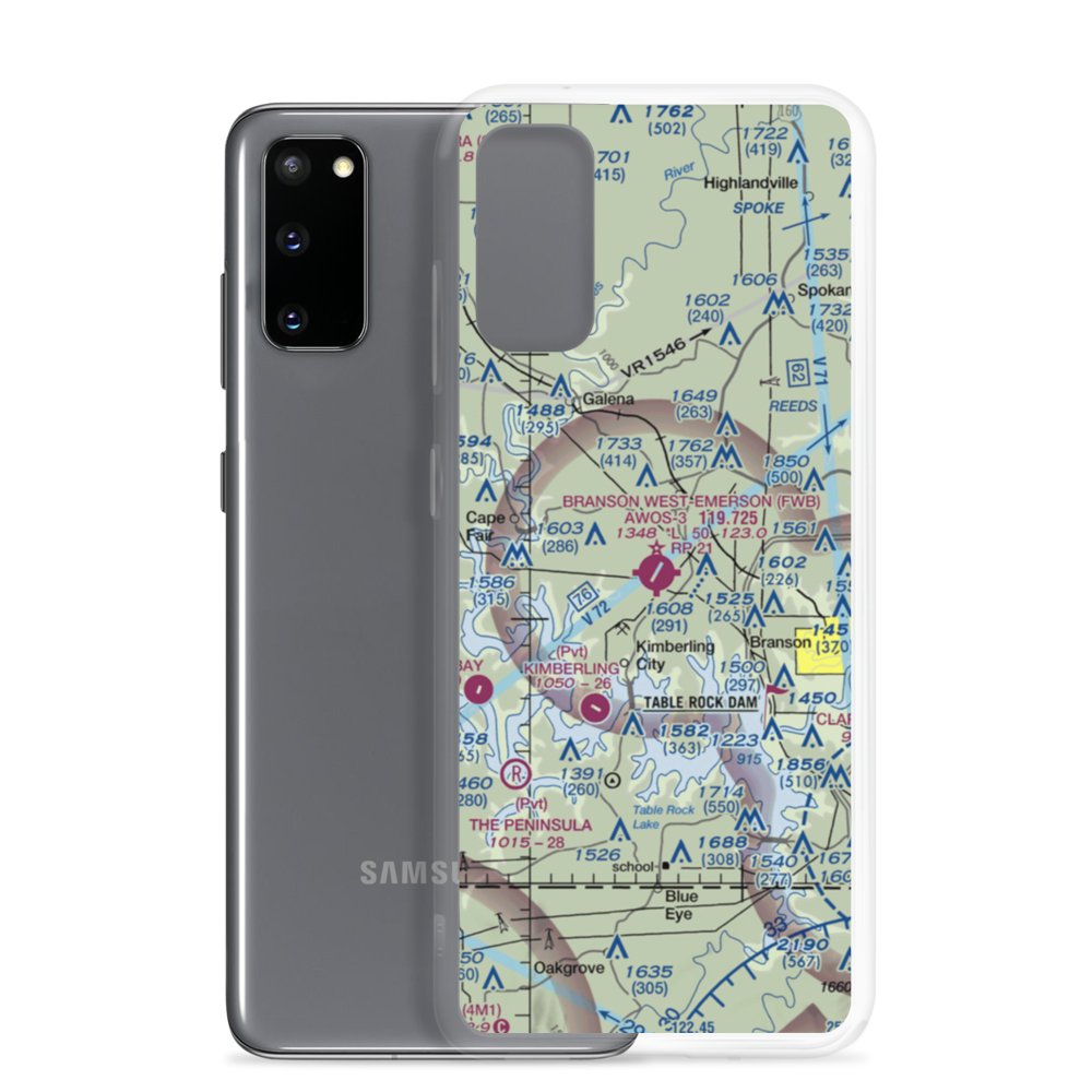 Branson West Airport (FWB) VFR Sectional Samsung Case Samsung Galaxy S20 model shown