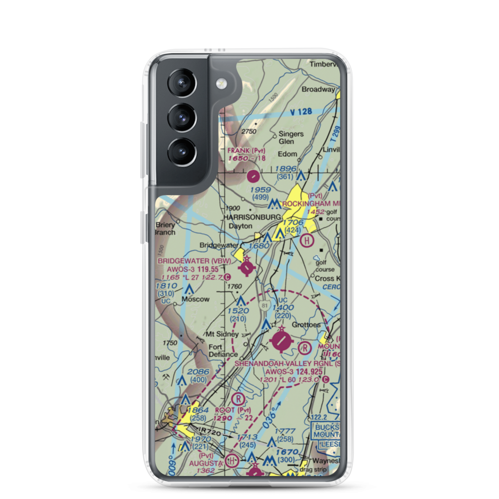 Bridgewater Air Park (VBW) VFR Sectional Samsung Case Samsung Galaxy S21 model shown