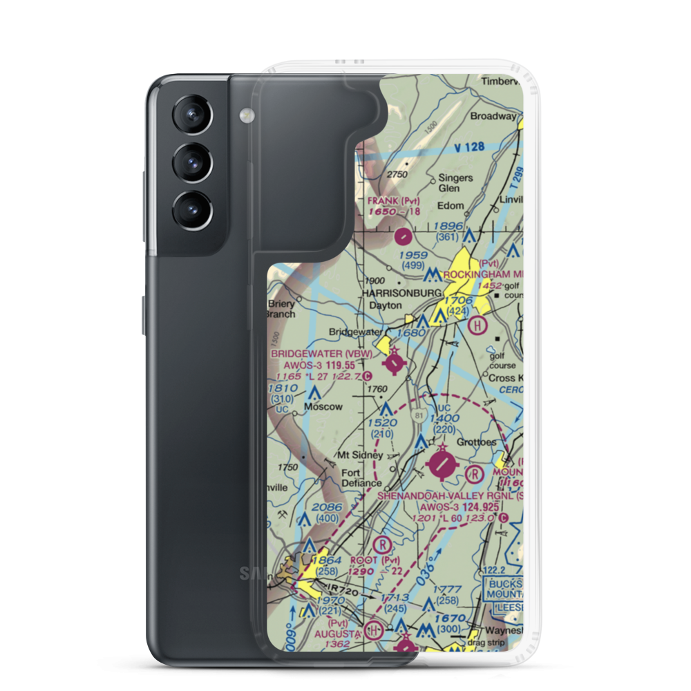 Bridgewater Air Park (VBW) VFR Sectional Samsung Case Samsung Galaxy S21 model shown