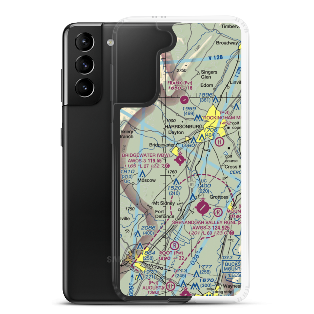 Bridgewater Air Park (VBW) VFR Sectional Samsung Case Samsung Galaxy S21 Plus model shown
