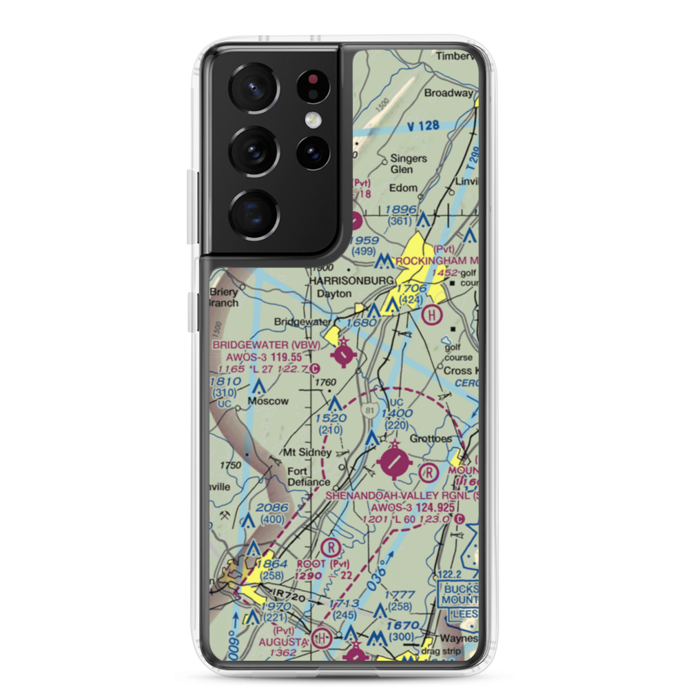 Bridgewater Air Park (VBW) VFR Sectional Samsung Case Samsung Galaxy S21 Ultra model shown