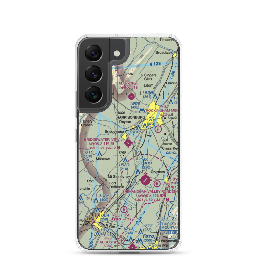 Bridgewater Air Park (VBW) VFR Sectional Samsung Case Samsung Galaxy S22 model shown