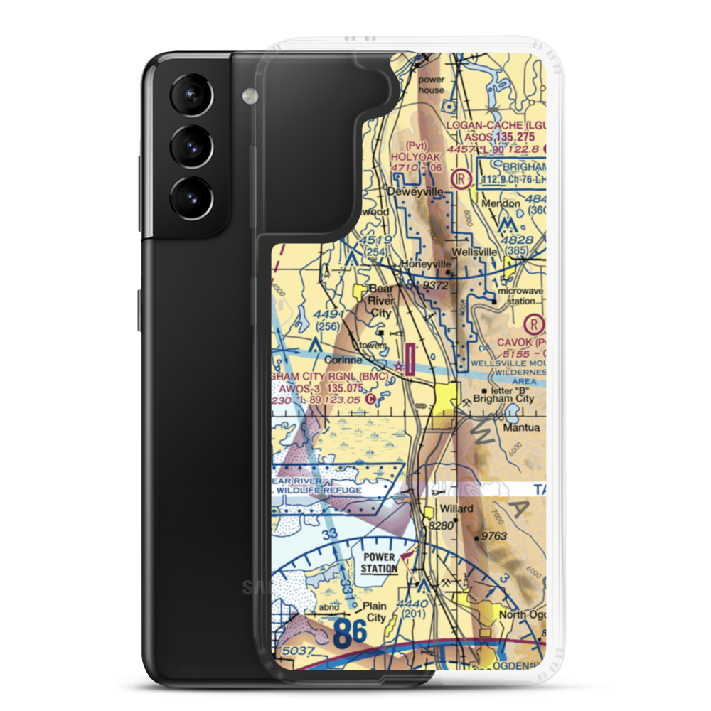Brigham City Regional Airport (BMC) VFR Sectional Samsung Case Samsung Galaxy S21 Plus model shown