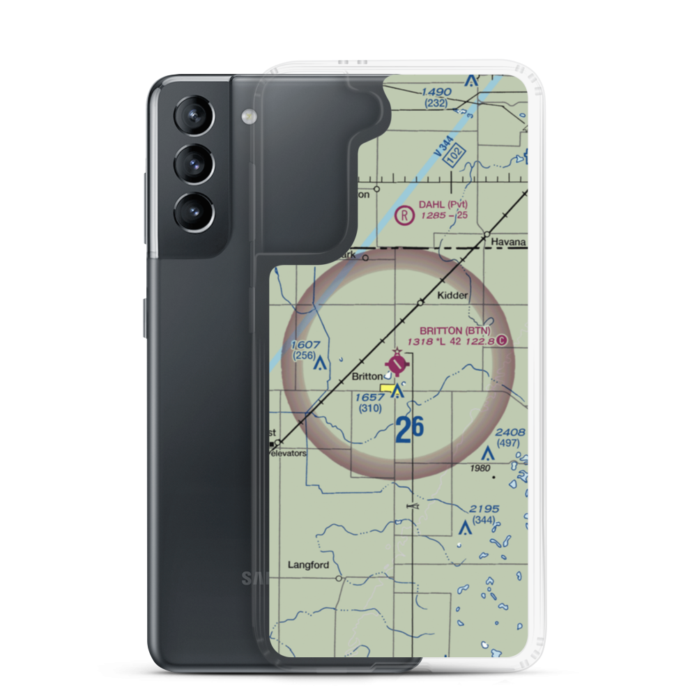 Britton Municipal Airport (BTN) VFR Sectional Samsung Case Samsung Galaxy S21 model shown