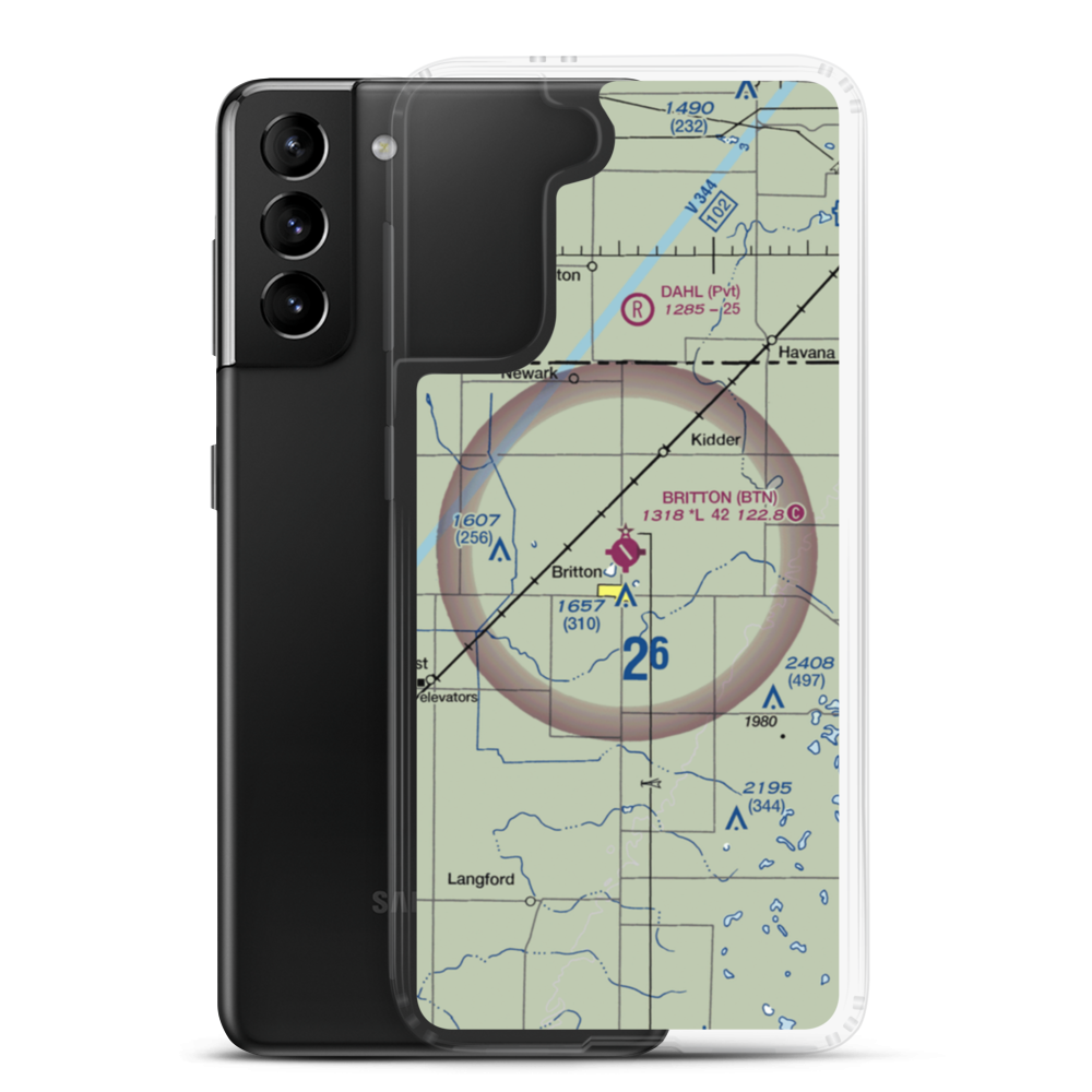 Britton Municipal Airport (BTN) VFR Sectional Samsung Case Samsung Galaxy S21 Plus model shown