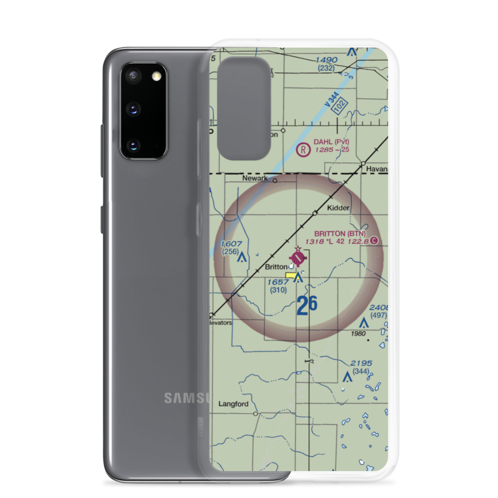 Britton Municipal Airport (BTN) VFR Sectional Samsung Case Samsung Galaxy S20 model shown