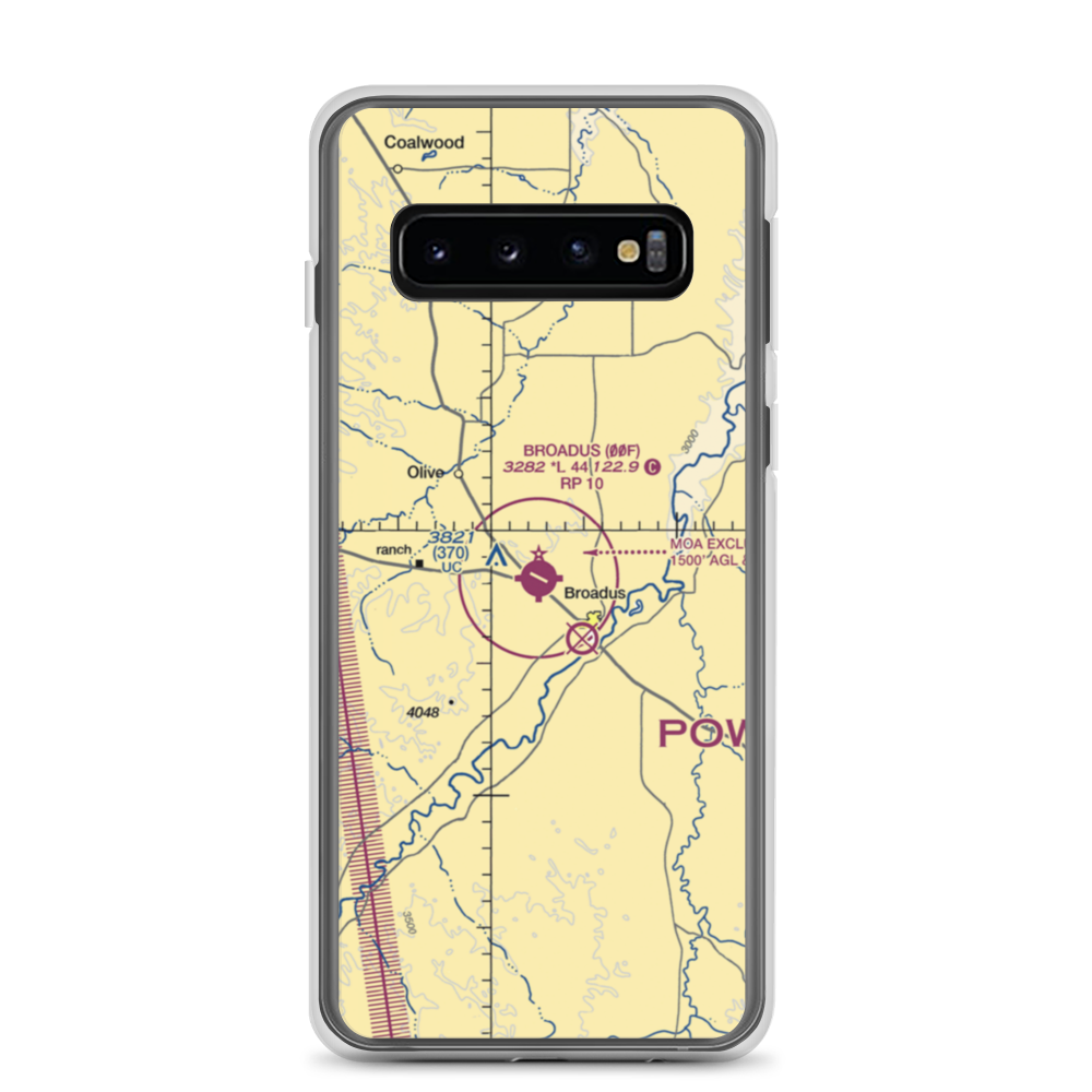 Broadus Airport (00F) VFR Sectional Samsung Case Samsung Galaxy S10 model shown