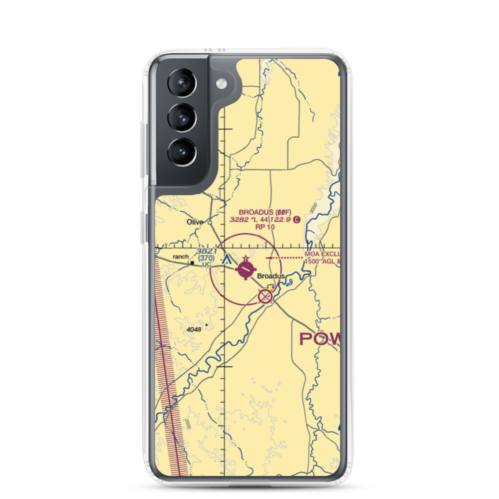 Broadus Airport (00F) VFR Sectional Samsung Case Samsung Galaxy S21 model shown
