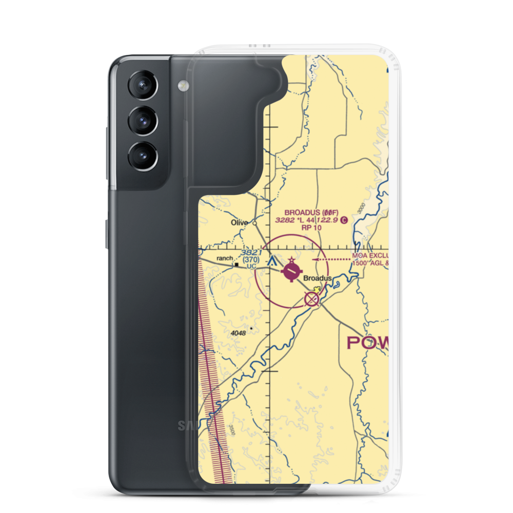 Broadus Airport (00F) VFR Sectional Samsung Case Samsung Galaxy S21 model shown