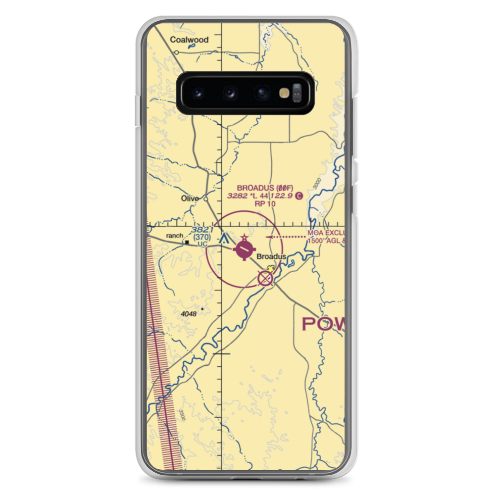Broadus Airport (00F) VFR Sectional Samsung Case Samsung Galaxy S10+ model shown
