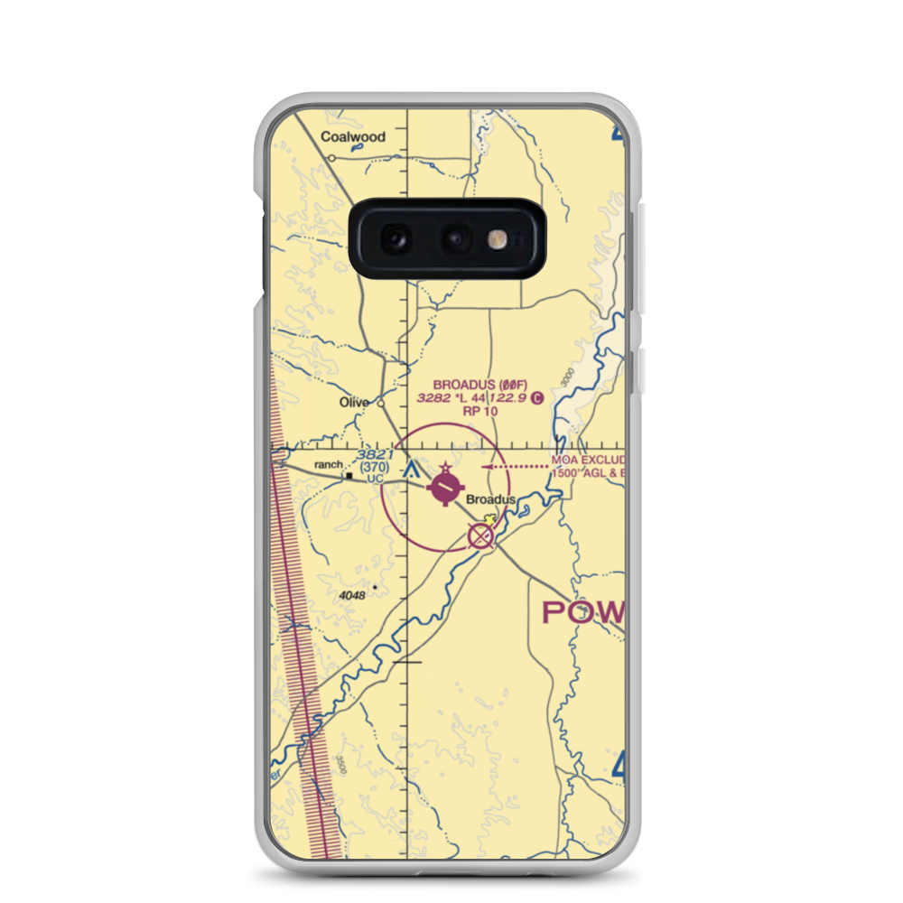 Broadus Airport (00F) VFR Sectional Samsung Case Samsung Galaxy S10e model shown
