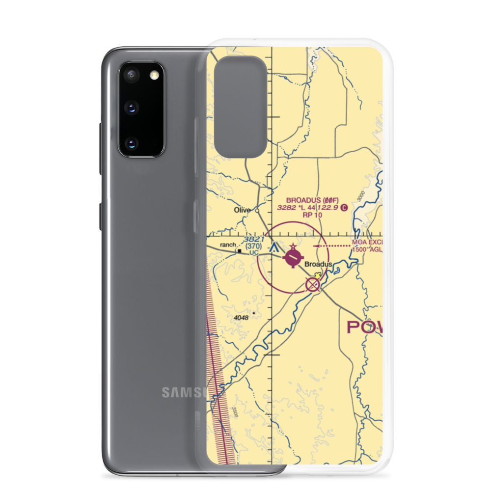 Broadus Airport (00F) VFR Sectional Samsung Case Samsung Galaxy S20 model shown