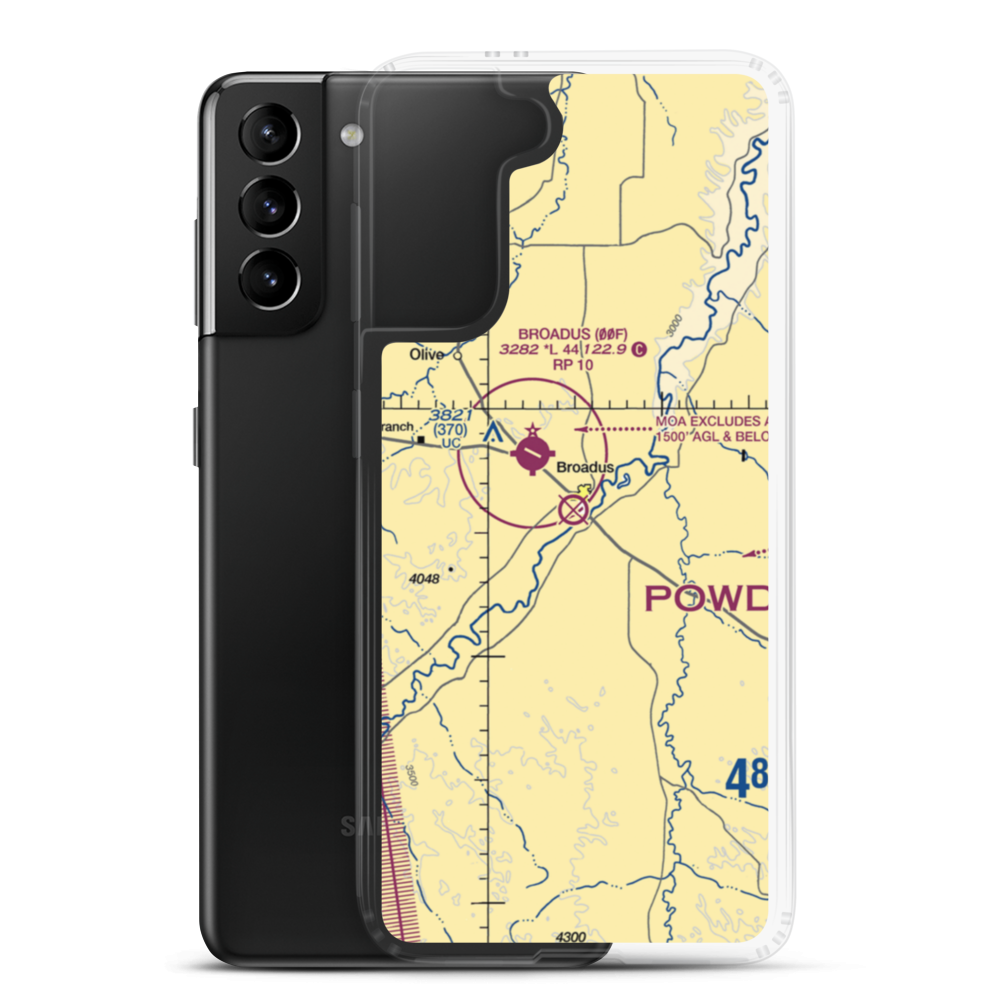 Broadus Airport (BDX) VFR Sectional Samsung Case Samsung Galaxy S21 Plus model shown