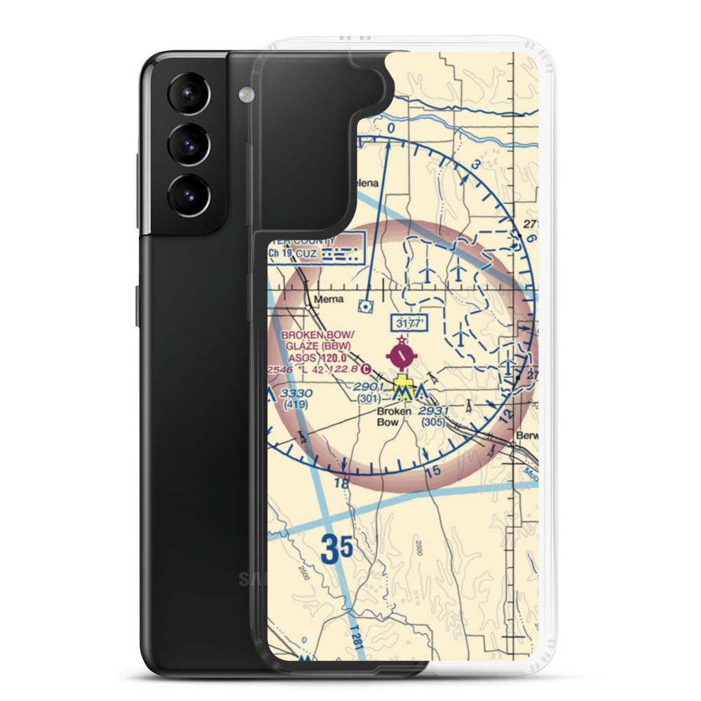 Broken Bow Municipal Airport (BBW) VFR Sectional Samsung Case Samsung Galaxy S21 Plus model shown