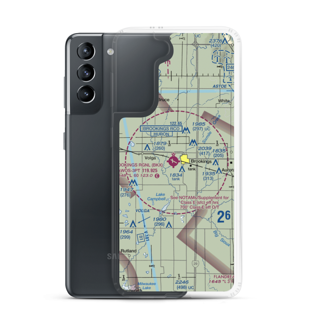 Brookings Regional Airport (BKX) VFR Sectional Samsung Case Samsung Galaxy S21 model shown