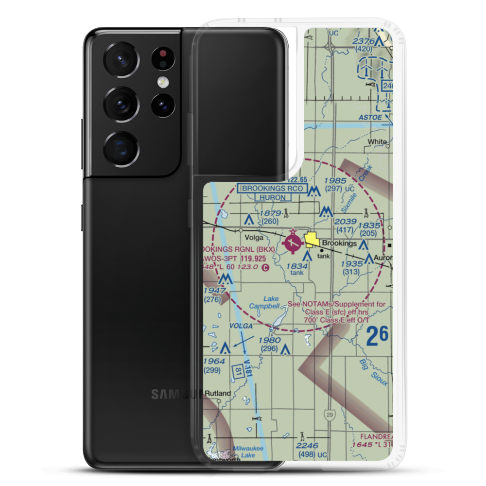 Brookings Regional Airport (BKX) VFR Sectional Samsung Case Samsung Galaxy S21 Ultra model shown
