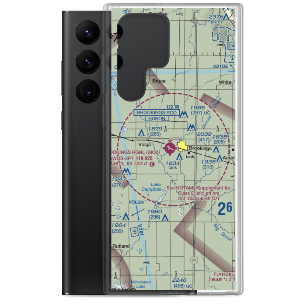 Brookings Regional Airport (BKX) VFR Sectional Samsung Case Samsung Galaxy S22 Ultra model shown