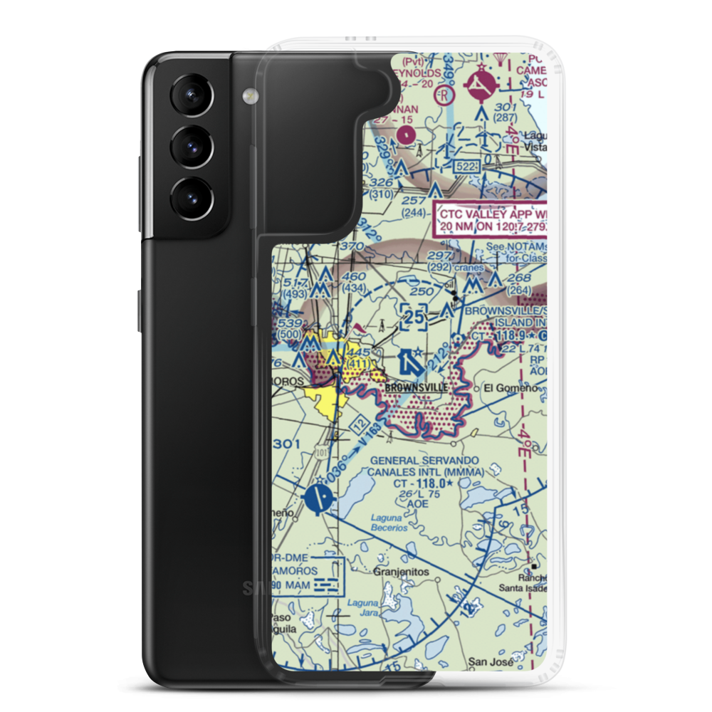 Brownsville South Padre Island International Airport (BRO) VFR Sectional Samsung Case Samsung Galaxy S21 Plus model shown