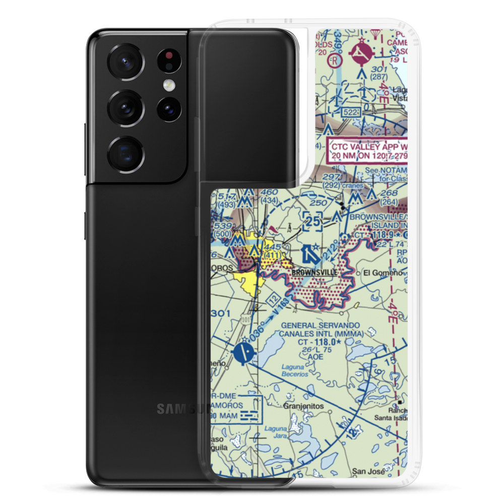 Brownsville South Padre Island International Airport (BRO) VFR Sectional Samsung Case Samsung Galaxy S21 Ultra model shown