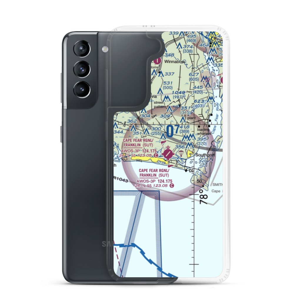 Brunswick County Airport (SUT) VFR Sectional Samsung Case Samsung Galaxy S21 model shown