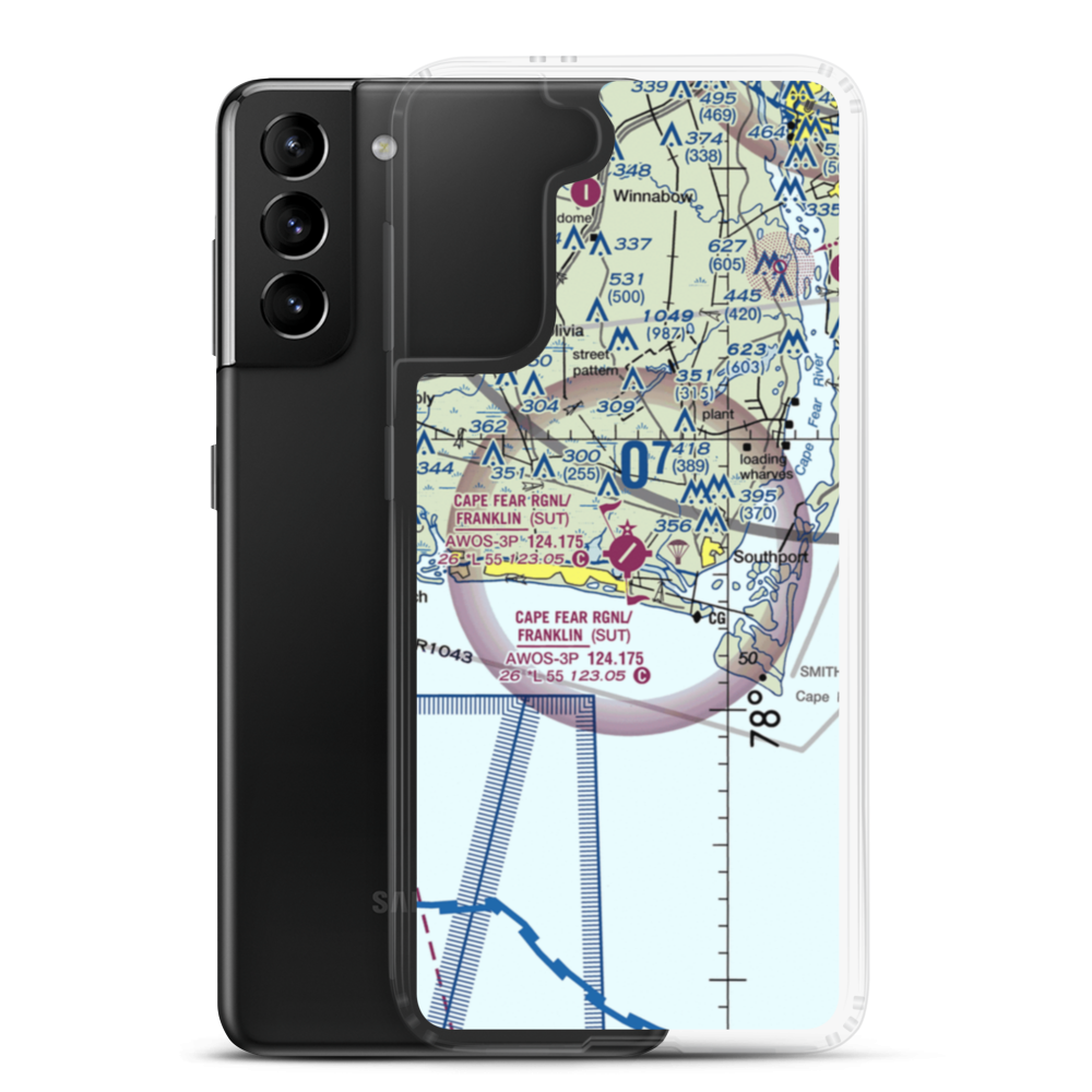 Brunswick County Airport (SUT) VFR Sectional Samsung Case Samsung Galaxy S21 Plus model shown